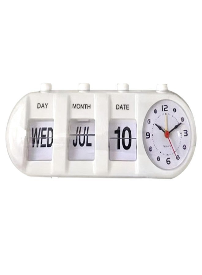 CHEOTIME Auto Flip Clock, Retro Table Clock Non Ticking Calendar Alarm Clocks Jump Desktop Clocks with Date, Month, Day of Week Display (White) - Image 1
